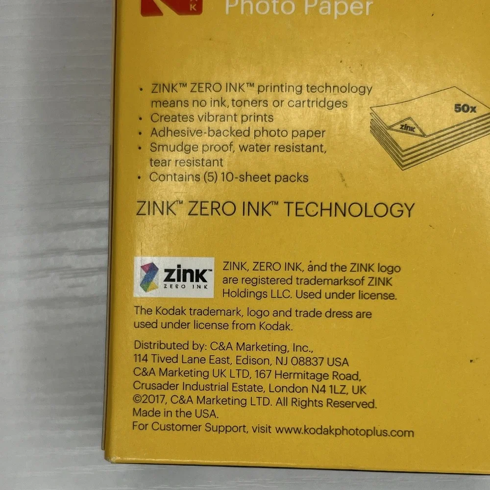 Kodak ZINK 2x3 Glossy Photo Paper 50 Sheets Zero Ink Technology Water Resistant